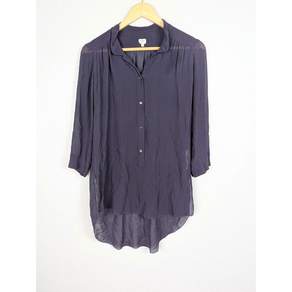Wilfred Womens Top Blouse Silk Sheer Oversized Pleated Hi Low Purple Size XS 221